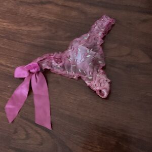 Pink Sheer Lingerie thong with Bow size medium